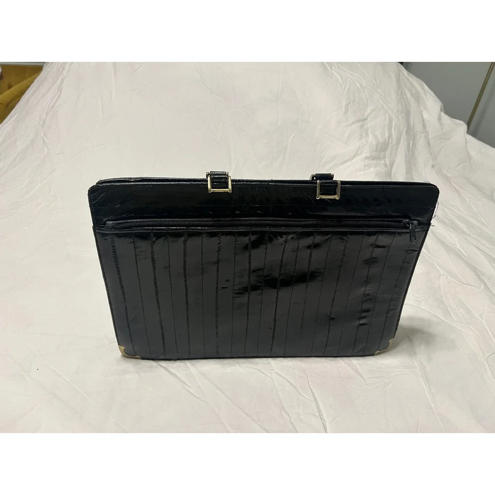 Vintage Genuine Eel Skin Briefcase Black Leather Attache Case Made in Korea
